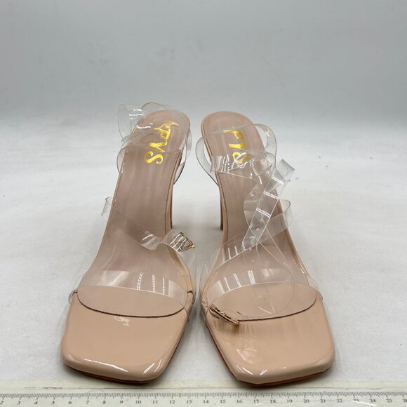 FYS Clear Square Toe Stiletto Sandals Transparent Ankle Strap High Heels Shoes - Picture 3 of 8